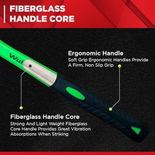 Image of WULF 0.5 lb Heavy Duty Ball Pein Hammer | Drop-Forged Steel Head with Shockproof Fiberglass Handle | Anti-Slip Grip for Metalwork, Construction, Carpentry & DIY | Professional Hand Tool