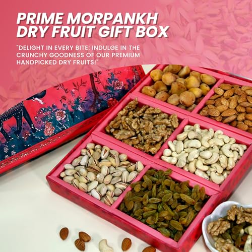Image of Riwaz Prime EL Pink Diwali Dry Fruit Gift Box | Premium Royal Hamper - 6 Assorted Nuts & Dried Fruits: Almonds, Cashews, Pistachios, Walnuts, Raisins & Khumani | Luxury Festive & Corporate Gifting