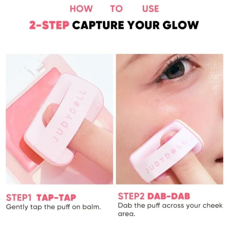 Valentines Day Gift, JUDYDOLL Glow Blush Balm, 85% Essence-Infused & Hydrating Cream Blush, Buildable & Non-Patchy Cheek Color with Puff, Lightweight Travel Makeup (01 Spring Awake) - Image 5