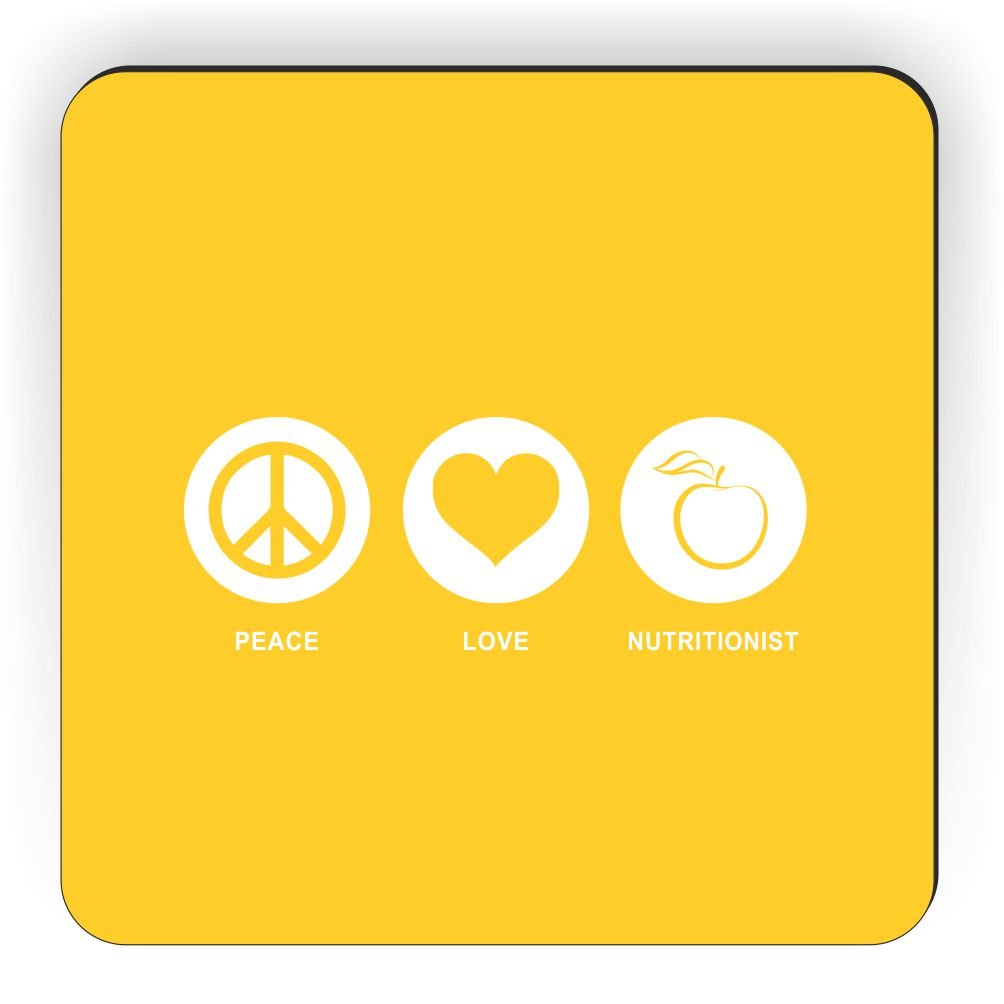 Rikki KnightPeace Love Nutritionist Design Square Fridge Magnet, Yellow