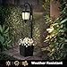 Yonaveil Solar Lamp Post Light with Planter, Outdoor Solar Lights with Crackle Glass, Matte Black Outdoor Flower Pots, 2 in 1 Solar Post Lights Waterproof for Porch Garden Patio