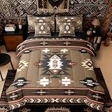 Erosebridal Western 7-Piece Comforter Set Full Bed in a Bag | Southwest Native Geometric Bedding Sets Exotic Nordic Style Aztec Comforter and Sheet Set, Sriped Diamond Triangle Room Decor,Brown