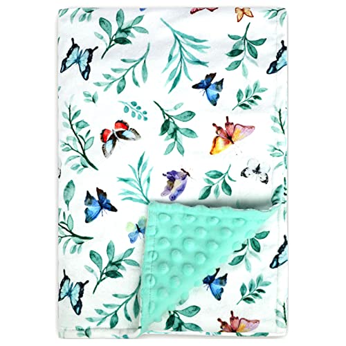 Image of Hooyax Baby Blanket for Boys and Girls, Soft Toddler Blanket with Double Layer Dotted Backing for Nursery Crib Receiving Blanket 30 x 40 Inches, Butterfly