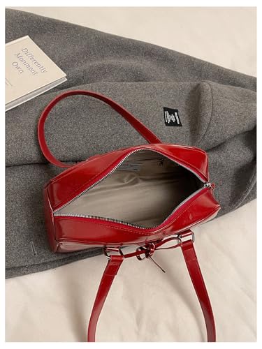 Women's Lace Up Zipper PU Leather Shoulder Bags Top Handle Boston Underarm Bags Y2K Purse3
