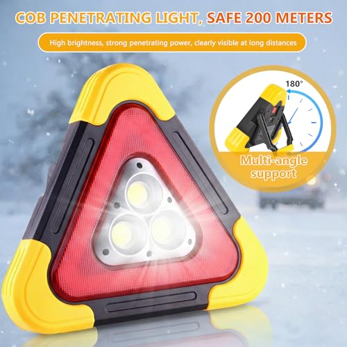 LED Warndreieck Auto Kfz mit Warnwesten Auto, 2-in-1 Solar Pannendreieck mit 4 Lichtmodi & SOS Funktion, Klappbares Tragbares Notfalllicht, Sicherheitsleuchte für Pannenhilfe,Auto,Camping & Reparatur