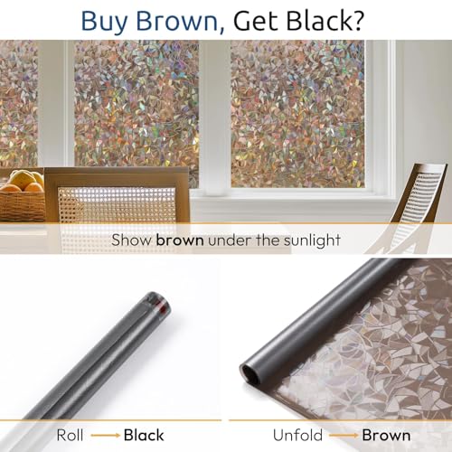 Image of rabbitgoo Rainbow Window Privacy Film, Stained Cling, Brown, 35.4 inch x 157.4 inch