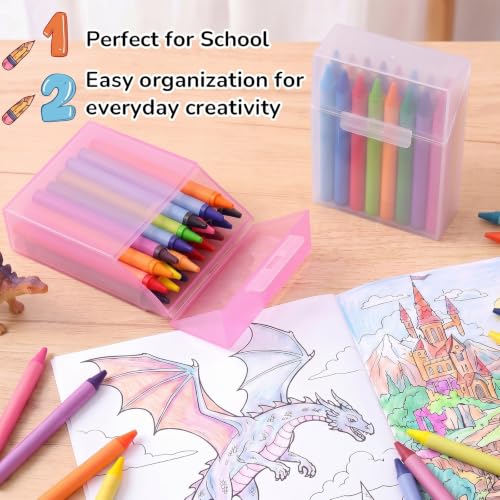 Image of Clabby 2 Pcs Clear Plastic Crayon Boxes Hold 24 Count, Pink,Clear