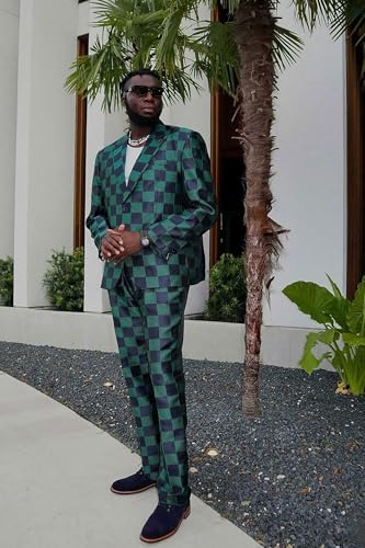 Barabas Men's Checkered Pattern Peak Lapel Suit 4SU093