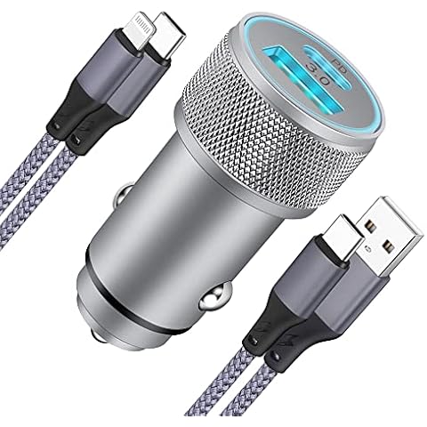 TIKALONG Cargador de Coche USB C con Cables Trenzados de Nailon Cover
