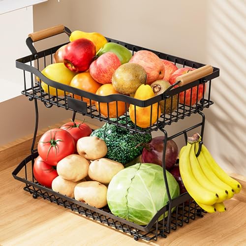 Cesta de frutas para encimera de material resistente con soporte doble 4