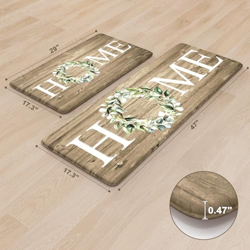 KIMODE Kitchen Mats Cushioned Anti Fatigue, 17\"x47\"+17\"x29\" Farmhouse Kitchen Rugs Sets of 2, Non Slip Kitchen Mats for Floor, Padded Kitchen Floor Mats for Sink, Laundry, Desk Khaki