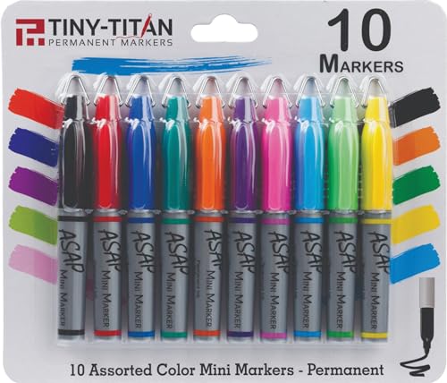 Tiny-Titan Mini Markers - Keychain Clip, Golf Ball Marker, Clip On Nurse's Badge - Fine Point - Assorted 10 Colors - 10 Pens Per Pack