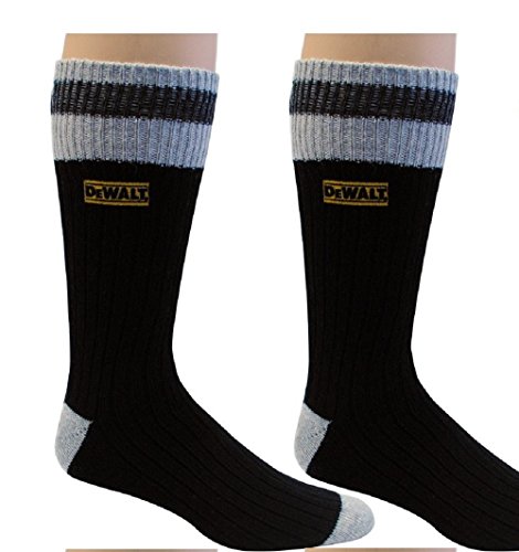 DEWALT Wool Blend High Boot Cut Socks for Men (2 Pair, Black & Gray) for Heavy Duty Jobs, Hiking, Skiing, Hunting & Daily Wear (Fits 10-13) Breathable, Wick-Moisture, Cushioned, Warm Socks for Winter