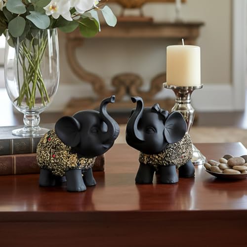 Image of HindCraft Elephant Showpiece Set for Home Decor - Lucky Elephant Pair Statue for Living Room, Office Desk, Table Decor, Feng Shui Decorative Figurines, Gift Item