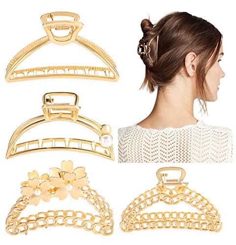 Metal Hair Claw Clips for Women Girls Hollow Flower Hair Catch Barrette Non-slip Large Hair Jaw Clamp Pearl Hair Accessories for Thick Hair