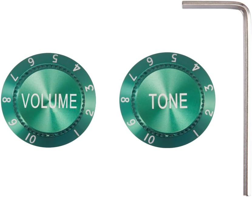 KAISH Premium Metal 1/4" Universal Guitar Potentiometer Knobs Aluminium Volume Tone Top Hat Bell Knobs with Set Screw for Strat/Ibanez/Yamaha/Les Paul 1*Volume 1*Tone Green image 2
