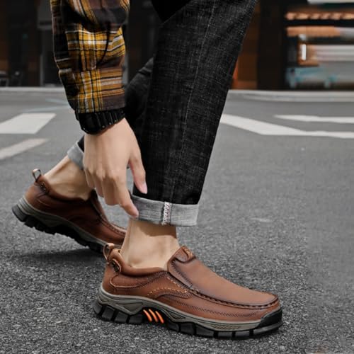Enjerr Orthopedic Slip-On Balance Shoes Men, Breathable Non-Slip Leather Loafers with Arch Support, Casual Comfortable Walking & Travel Shoes (Brown-a,10)2