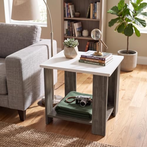 Image of Echo 2-Tier Center Table & Side Table - Modern Dual-Tone Coffee Table for Living Room & Bedroom | Premium Engineered Wood, Frosty White & Dark Oak (47 x 40 x 42 cm)