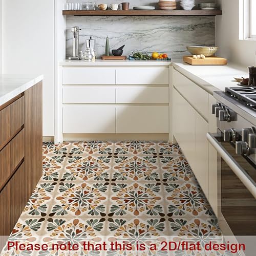 Image of Nuxovilar Peel and Stick Floor Tile,Peel and Stick Vinyl Floor Tiles | 12x12 Inch Retro Geometric Floral Pattern, Self-Adhesive Flooring (10 Pcs)