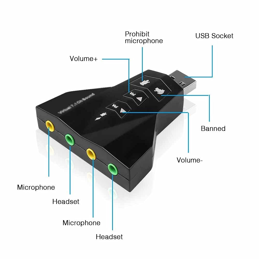 Adaptateur de Carte Son Externe USB 3D virtuel 7.1 pour Ordinateur Portable et PC