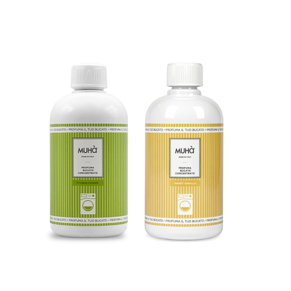 Lot de deux parfums concentrés pour lessive, parfum intense et durable, 400 ml – Fitness Power + Sweet Vanille, Total 800 ml, fraîcheur longue durée