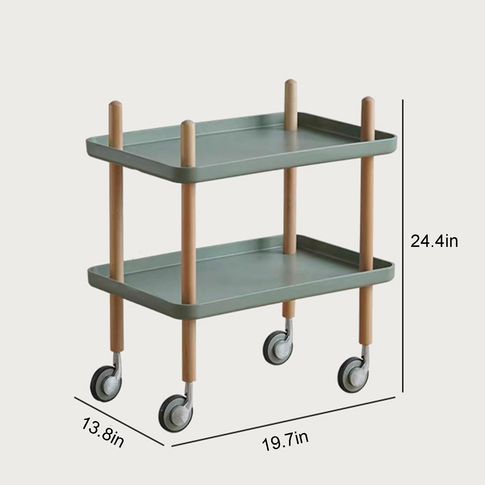 XPLKQXE Carro Servicio Móvil Carro Cocina, Carro Almacenamiento Ruedas Cocina, Rueda Universal, Soporte Haya, Bandeja Polipropileno, Carga 25Kg (Color : Verde, Tamaño : 19.7x13.8x24.4in)