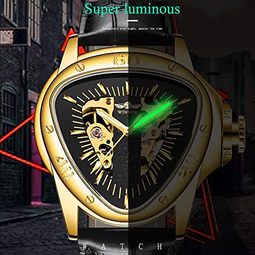 Men's Triangle Watches, Golden Skeleton Watch, Fashion Mechanical Wrist Watch For Men (W996) #TOP3
