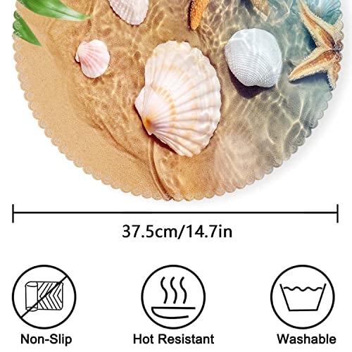 Round Placemats Polyester Placemats Set Of 4 Washable Cloth Placemats Heat Resistant Placemats For Kitchen Dining Table Decoration 14.7In - Sea ​​Beach Starfish #TOP4