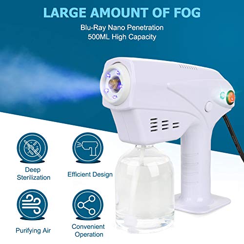 Image of SOOKU Handheld Electric ULV Fogger, Portable Mini Sprayer 260ML 1200W Disinfection Machine, Water Mist Nano Steam Gun Spray Machine with Blue Light for Home, Indoor /Outdoor, Barber Shop