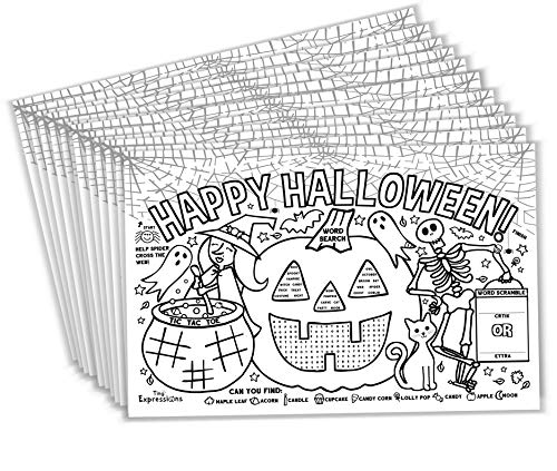 Tiny Expressions – Halloween Placemats for Kids Pack of 12 Pumpkin Placemats  Coloring Activity Paper Table Mats for Children’s School Party Craft  Disposable Bulk Bundle Set