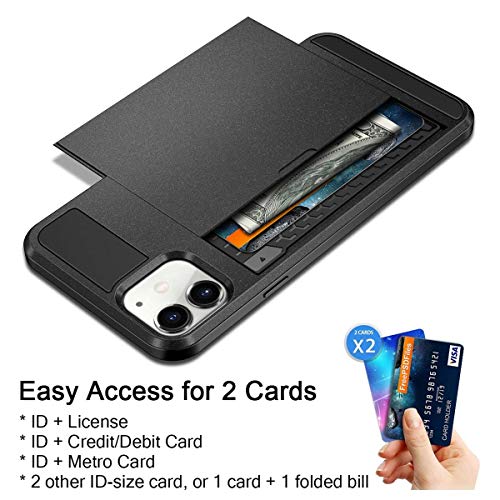 Vofolen Case For Iphone 11 Case Wallet Credit Card Holder Id Slot Sliding Door Hidden Pocket Anti-Scratch Dual Layer Hybrid Bumper Armor Protective Hard Shell Back Cover For Iphone 11 6.1 Matte Grey #TOP1