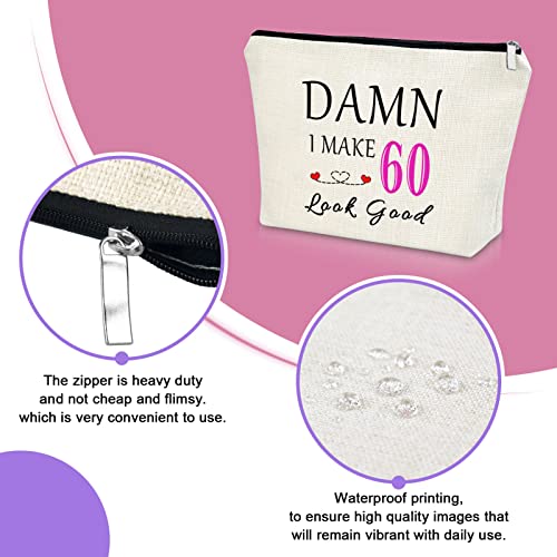 Sazuwu 60th Birthday Gifts for Women Funny Makeup Bag 60 Year Old Birthday Gifts for Mom Grandmother Wife Aunt Cosmetic Bag Mother's Day Christmas Retirement Present3