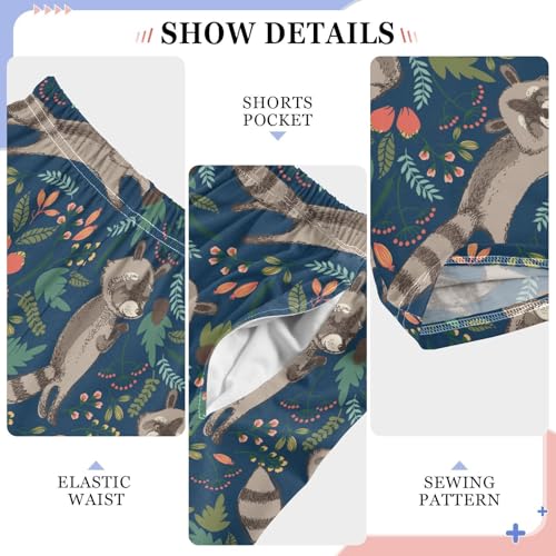 ZZXXB Raccoon and Leaves Boys Long Pants Soft Trousers Elastic Waist Kids Lounge Bottoms with Pockets S-XL4