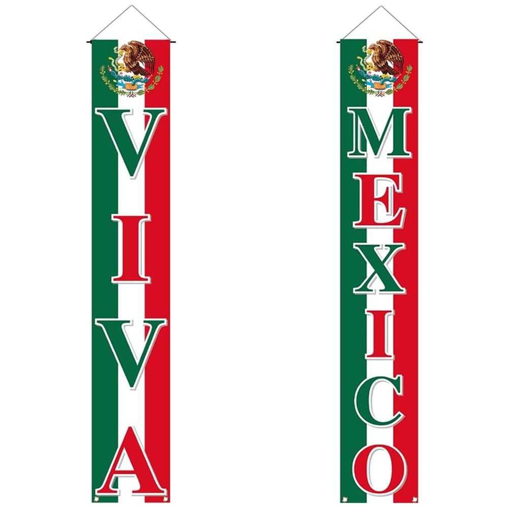 Sslvya Viva Mexico Porch Banner Mexican Independence Day Decoration Front Door Sign Wall Hanging Banner Decoration Indoor Outdoor Supply