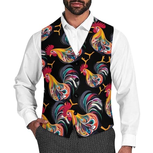 Funny Chicken Rooster Men's Suit Vests Dress Vest V-Neck Waistcoat Slim Business Formal with Pocket
