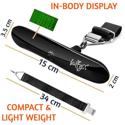 Image of Bulfyss 50 Kgs Portable Hanging Digital Weighing Scale for Luggage -2020 Edition (Black)