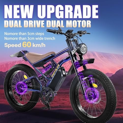 Image of DRIFT.SLIDE 31 MPH Electric Bike for Adults, 1500W Peak Power Electric Motorcycle, 24 inch Fat Tire Electric Mountain Bike, 48V 20.8 AH Battery, All Terrain Ebike for Mountains, Snow, Sand
