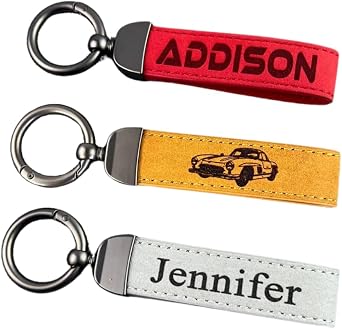 Custom Keychain, Personalized Leather Keychain with Engraved Name, Text or Logo, Custom Key Chain Gift for Men & Women