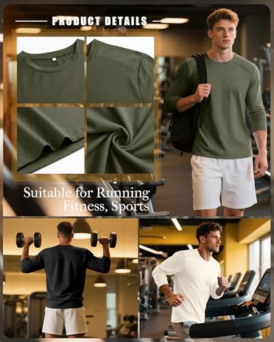 4 Pack Men's Big and Tall Shirts, Long Sleeve Crew Neck T Shirts Basic Casual Fall Tops Trendy Muscle Tees4