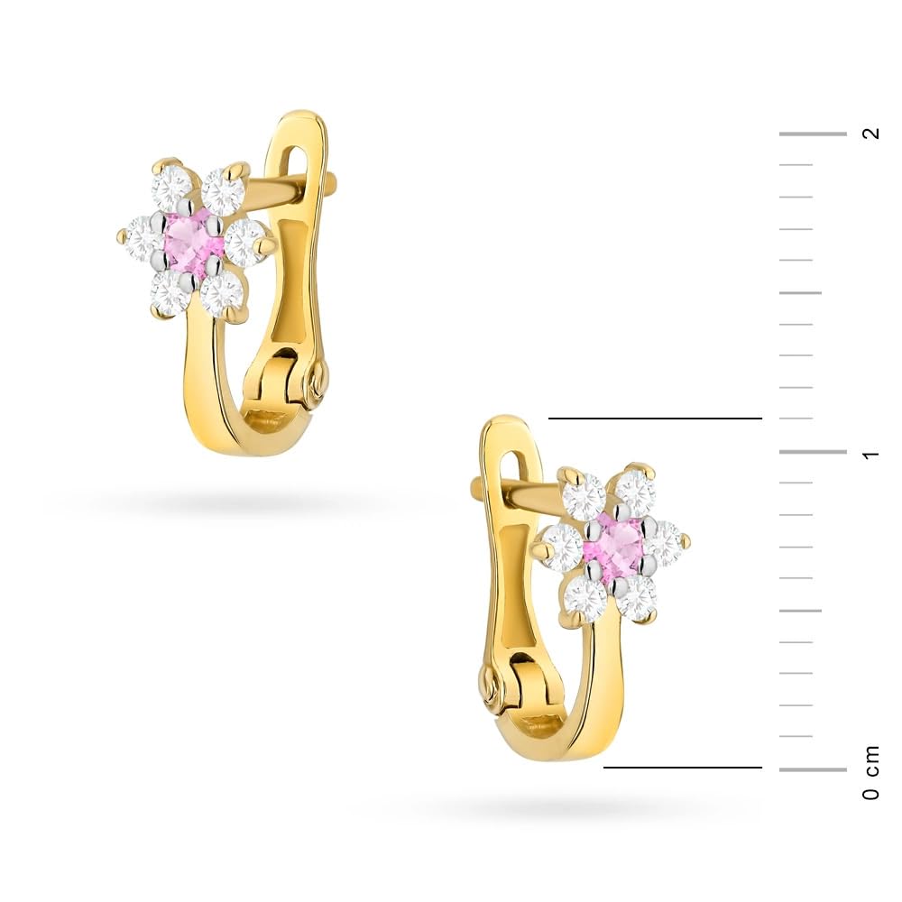 Kinder Ohrringe 333 Gelbgold (8K) Blume mit Zartrosa Zirkonia – Mädchen Ohrringe mit englischem Verschluss 10 mm, filigraner Schmuck Geschenk zur Kommunion & Taufe
