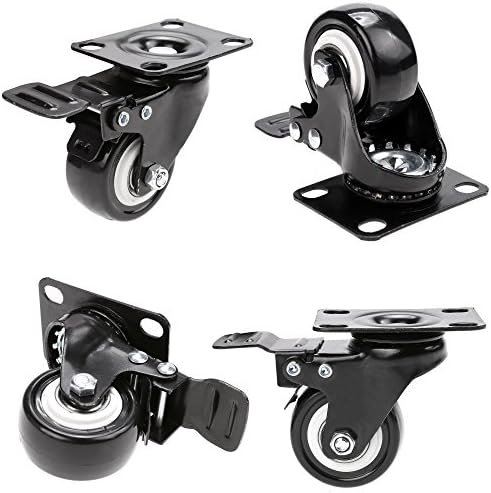 2 Inch Rubber Heavy Duty Swivel Caster Wheels Lockable Ball 360 Degree Top Plate with Brake Bearing 600 Lbs (Pack of 4)
