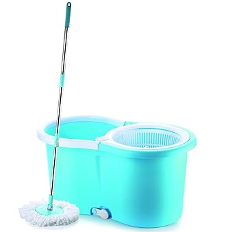 PARABRAHMA Quick Spin Mop, Easy to Carry & Big Bucket with Microfiber Refills, Floor Cleaning Mop with Bucket, pocha for Floor Cleaning, Mopping Set(White and Blue) (Rapid Steel mop)