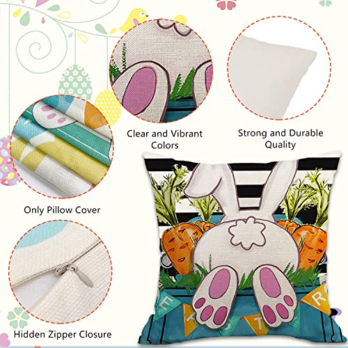 Ayuboc Easter Pillow Covers 18X18 Set Of 4, Easter Decorations Spring Bunny Rabbit Easter Eggs Throw Pillow Covers, Easter Pillow Cases Home Decor Holiday Cushion Case Decorative For Sofa Couch #TOP6