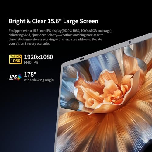 Image of UOWAMOU 15.6 FHD Laptop, Pentium Gold 6500Y 16GB RAM 256GB SSD, Office 2024 | 15.6 inch IPS 1920x1080 Display, Quiet Slim Portable Computer, USB3.2 /Type‑C /WiFi5+BT5.0, Numeric Keypad, Privacy Protect Camera