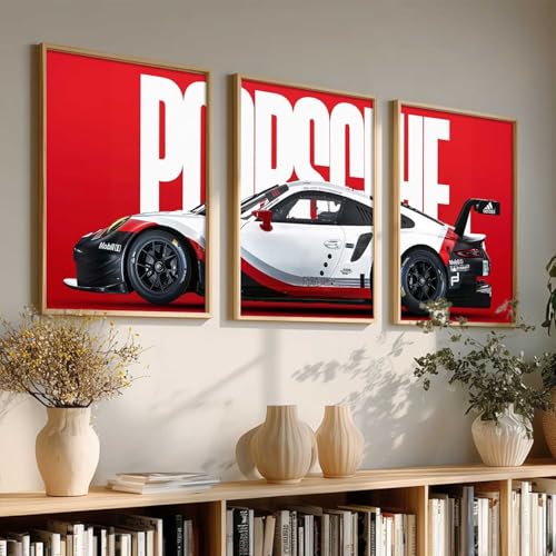 Image of HOMESY Sports Car Framed Posters Gift Items for Boys Room | Wall Decoration for Bedroom Living Room Office Gaming Room Decor | Sports Car Poster with Frame for Wall Decor Set Of 3 Size (13x17 inch, BROWN)
