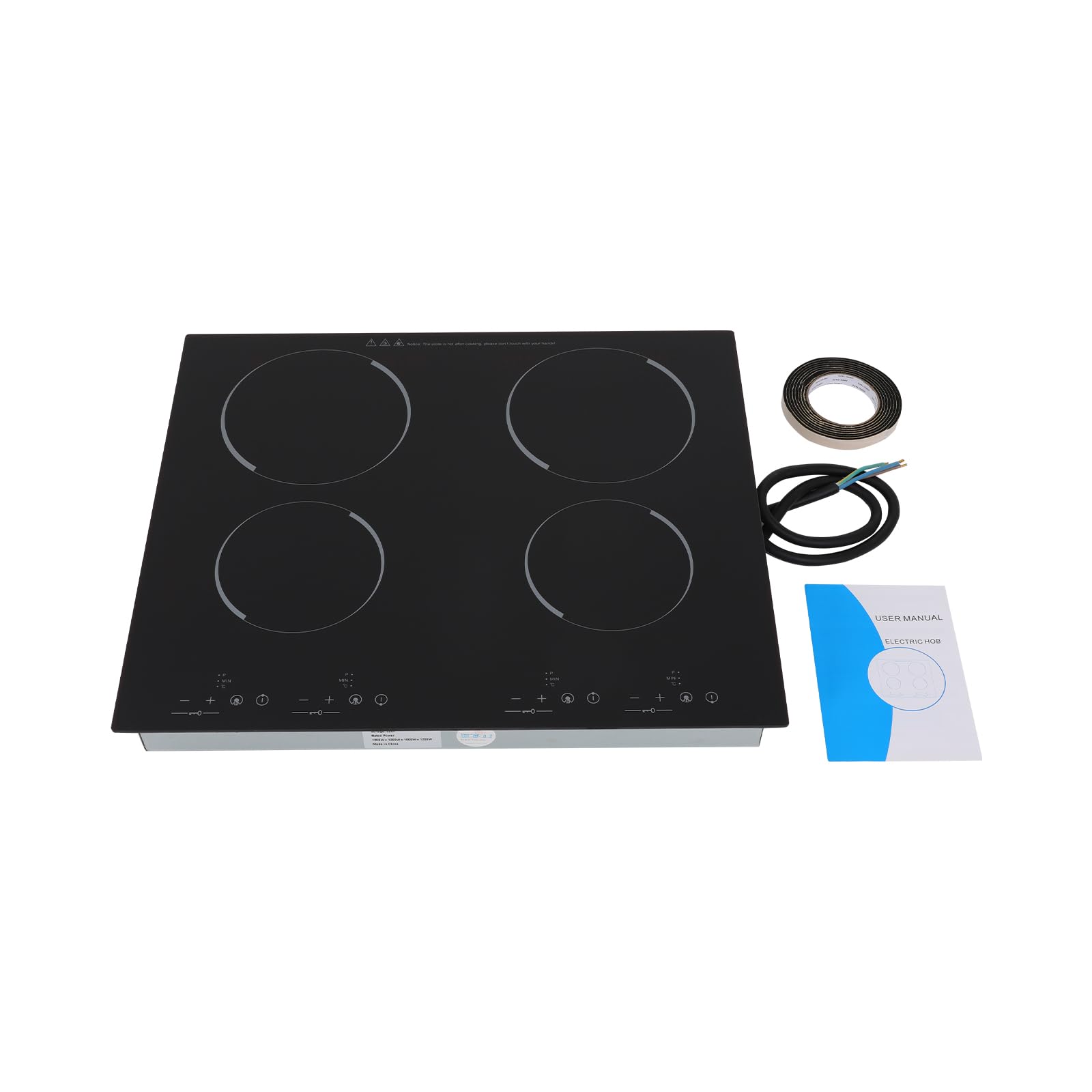 Piano cottura in vetroceramica a 4 zone, 6000 W, piano cottura a induzione 60 cm, con sensore Touch Control, piano cottura a incasso, senza cornice, per teiere, pentole in alluminio, vasi
