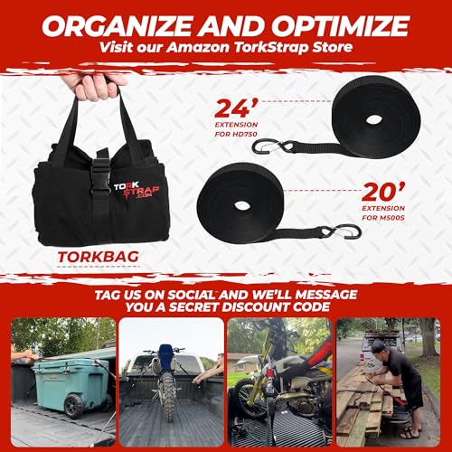 TorkStrap 14' x 1'' Self Tensioning Tie Down Straps [Patented] - Automatically Adapt to Load Shifts - 1,500LB Break Strength - Pull Alternative to Ratchet Straps - Integrated Soft Loops & Hooks (2-PK) by TorkStrap - Image 5