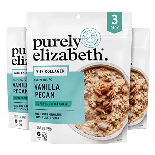 Purely Elizabeth Collagen Protein Oats, Vanilla Pecan, Amaranth, Quinoa Flakes, Coconut Sugar, Chia Seeds, Gluten-Free, Non-Gmo, 8 Oz (3 Ct.) #TOP6