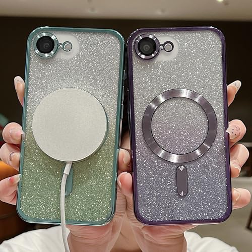 Image of Misscase for iPhone 17e & iPhone 16e Magnetic Glitter Case Compatible with MagSafe,Camera Lens Protector Full Protection Elegant Anti-Scratch Dust-Proof Net Cover for iPhone 17e & iPhone 16e Purple