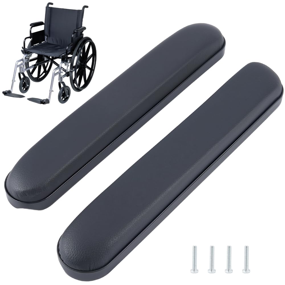 2 Pezzo Universale in Pelle PU per Braccioli per Sedia A Rotelle 35cm di Lunghezza Bracciolo Imbottito Morbido Ergonomico Nero Cuscino di Ricambio con Viti Sedia A Rotelle Scrivania Gir